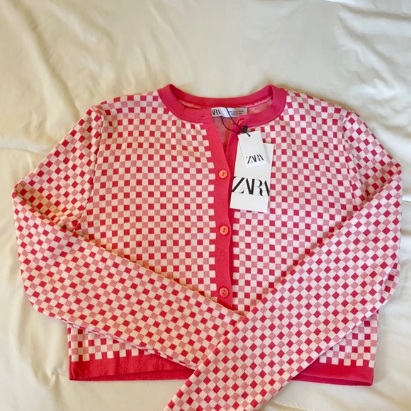 Zara Matching Sweater Set - pink gingham tank and cardigan set - size small - Picture 4 of 4